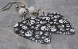 Skull and Crossbone Pattern on Black Guitar Pick Earrings with White Swarovski Crystals