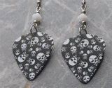 Skull and Crossbone Pattern on Black Guitar Pick Earrings with White Swarovski Crystals