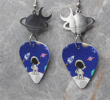 Little Astronaut Guitar Pick Earrings with Planet and Moon Stainless Steel Connector