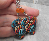 Rock On Guitar Pick Earrings with Orange Swarovski Crystals