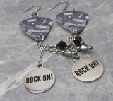 Cassette Tape Guitar Pick Earrings with Stainless Steel Rock On! Charms and Swarovski Crystal Dangles