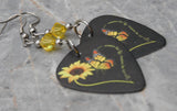 You Are My Sunshine Sunflower Guitar Pick Earrings with Yellow Swarovski Crystals