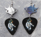 Guitar Playing Astronaut Guitar Pick Earrings with Planet and Moon Stainless Steel Connector