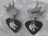 Guitar Playing Astronaut Guitar Pick Earrings with Planet and Moon Stainless Steel Connector