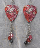Music and Piano Inspired Graffiti Guitar Pick Earrings with Swarovski Crystal Dangles