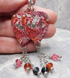 Music and Piano Inspired Graffiti Guitar Pick Earrings with Swarovski Crystal Dangles