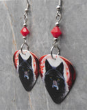 Blood Moon Wolf Guitar Pick Earrings with Red Swarovski Crystals