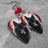 Blood Moon Wolf Guitar Pick Earrings with Red Swarovski Crystals