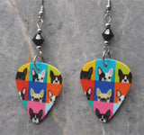 French Bulldog Boston Terrier Guitar Pick Earrings with Black Swarovski Crystals