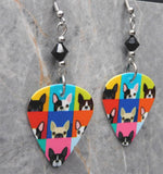 French Bulldog Boston Terrier Guitar Pick Earrings with Black Swarovski Crystals