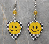 Static Interference Happy Face Emoji Guitar Pick Earrings with Yellow Swarovski Crystals