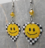 Static Interference Happy Face Emoji Guitar Pick Earrings with Yellow Swarovski Crystals