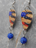 American Flag and The Constitution Guitar Pick Earrings with Blue Pave Bead Dangles