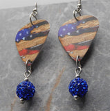 American Flag and The Constitution Guitar Pick Earrings with Blue Pave Bead Dangles