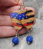 American Flag and The Constitution Guitar Pick Earrings with Blue Pave Bead Dangles