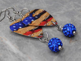 American Flag and The Constitution Guitar Pick Earrings with Blue Pave Bead Dangles