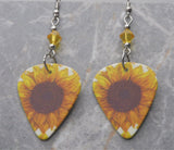 Sunflower Guitar Pick Earrings with Golden Yellow Swarovski Crystals