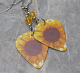 Sunflower Guitar Pick Earrings with Golden Yellow Swarovski Crystals