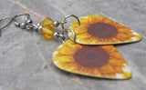 Sunflower Guitar Pick Earrings with Golden Yellow Swarovski Crystals