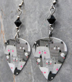 Black and White Cats Guitar Pick Earrings with Black Swarovski Crystals