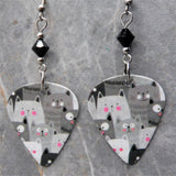 Black and White Cats Guitar Pick Earrings with Black Swarovski Crystals