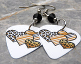 Leopard Print and Striped Hearts Guitar Pick Earrings with Black Swarovski Crystals