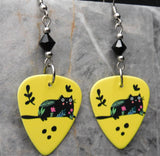 Black Cat Decorated with Flowers Guitar Pick Earrings with Black Swarovski Crystals