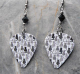 Black, Gray and White Cats Guitar Pick Earrings with Black Swarovski Crystals