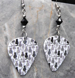 Black, Gray and White Cats Guitar Pick Earrings with Black Swarovski Crystals
