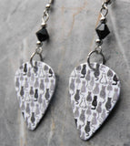 Black, Gray and White Cats Guitar Pick Earrings with Black Swarovski Crystals