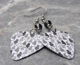 Black, Gray and White Cats Guitar Pick Earrings with Black Swarovski Crystals