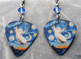 Kitty Starry Night Guitar Pick Earrings with Blue Swarovski Crystals