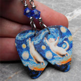 Kitty Starry Night Guitar Pick Earrings with Blue Swarovski Crystals