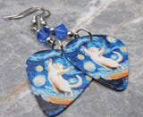 Kitty Starry Night Guitar Pick Earrings with Blue Swarovski Crystals