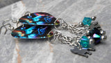 French Bulldog Boston Terrier Guitar Pick Earrings with Stainless Steel Dog Charm and Swarovski Crystal Dangles