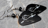 Electric Guitar Playing Black Cat Guitar Pick Earrings with Black Swarovski Crystals