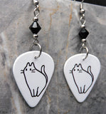 Fat Fancy Kitty Guitar Pick Earrings with Black Swarovski Crystals