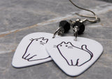 Fat Fancy Kitty Guitar Pick Earrings with Black Swarovski Crystals