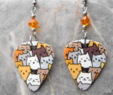 Group of Cartoon Cats Guitar Pick Earrings with Orange Swarovski Crystals