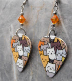Group of Cartoon Cats Guitar Pick Earrings with Orange Swarovski Crystals