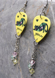 Black Cat Decorated with Flowers Guitar Pick Earrings with Swarovski Crystals Dangles