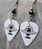 Black Cat In A UFO Guitar Pick Earrings with Black Swarovski Crystals