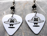 Black Cat In A UFO Guitar Pick Earrings with Black Swarovski Crystals