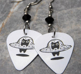 Black Cat In A UFO Guitar Pick Earrings with Black Swarovski Crystals