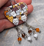 Group of Cartoon Cats Guitar Pick Earrings with Swarovski Crystal Dangles