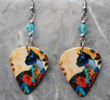 Elegant Asian Style Cat Guitar Pick Earrings with Transparent Light Turquoise Swarovski Crystals
