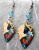 Elegant Asian Style Cat Guitar Pick Earrings with Transparent Light Turquoise Swarovski Crystals