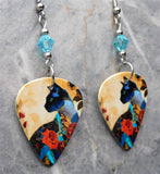Elegant Asian Style Cat Guitar Pick Earrings with Transparent Light Turquoise Swarovski Crystals