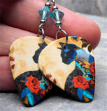 Elegant Asian Style Cat Guitar Pick Earrings with Transparent Light Turquoise Swarovski Crystals
