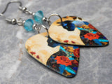 Elegant Asian Style Cat Guitar Pick Earrings with Transparent Light Turquoise Swarovski Crystals